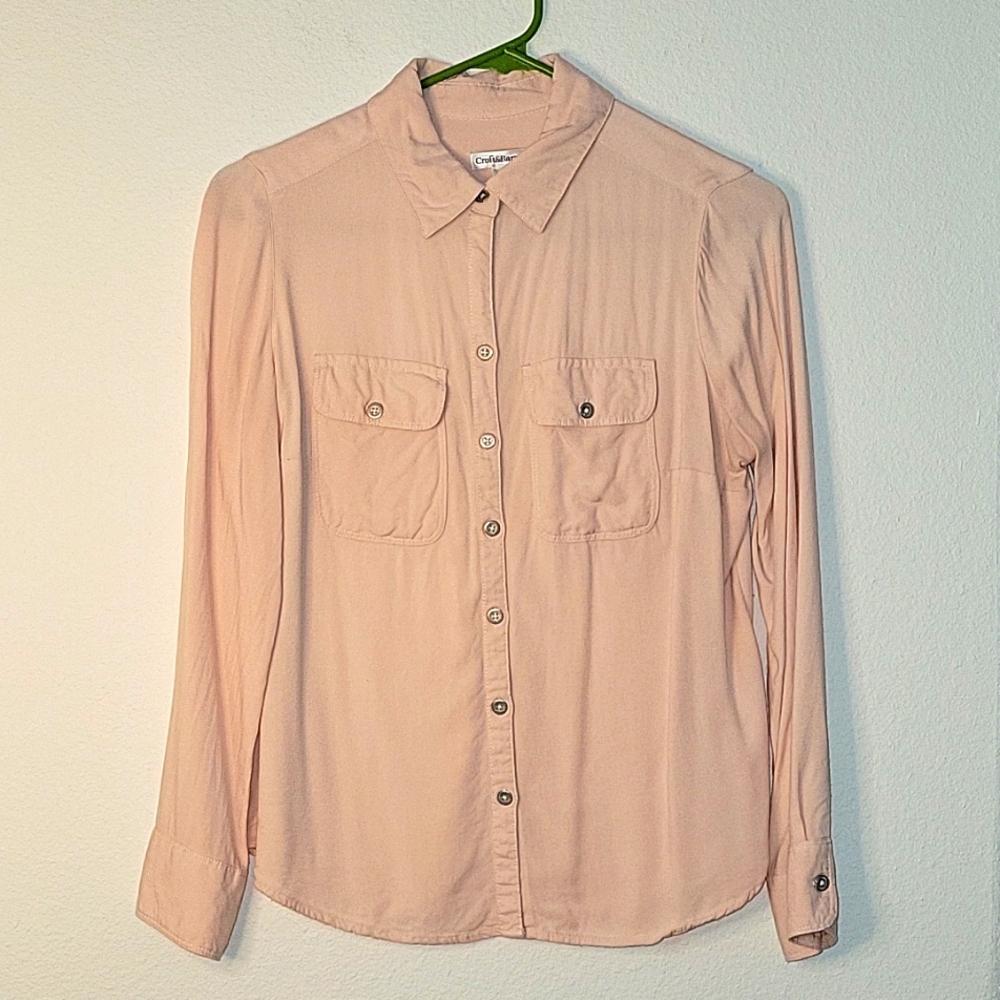 Croft & Barrow Long Sleeve Button Down Shirt, 100% Rayon, S, Soft Peach, EUC